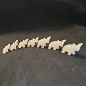7 White Quartz Elephant Figurine Set